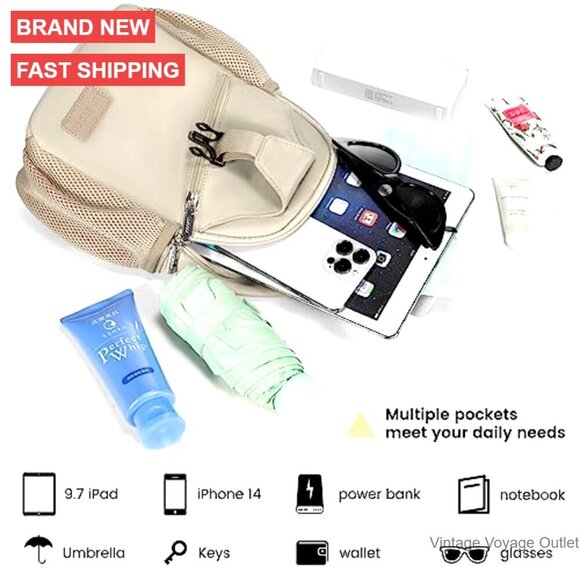 Waterproof Nylon Sling Backpack with USB Port, 11 Pockets, Convertible Strap main image 5